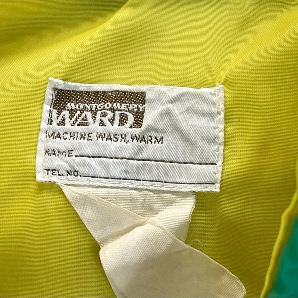 Vintage Kids Jacket Coat Unisex Montgomery Ward Green Yellow 80s